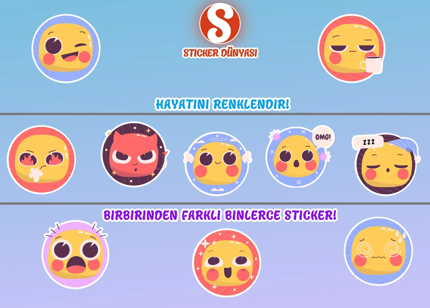 Tatlı Emojiler Tasarımlı Özel Sticker Koleksiyonu (Emoji1) görsel 4